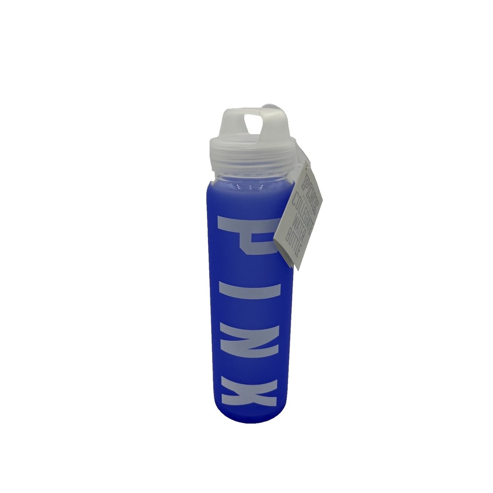 Victoria's Secret Pink Screw on Top Blue Sleeve‎ Glass Bottle Water 20 oz